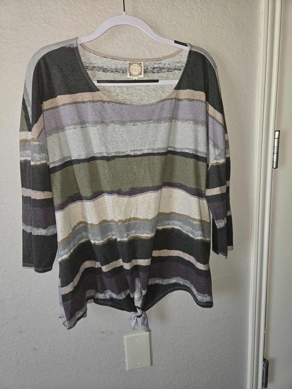 TruSelf Multicolor Striped Tie Front Long Sleeve Top Size 2X